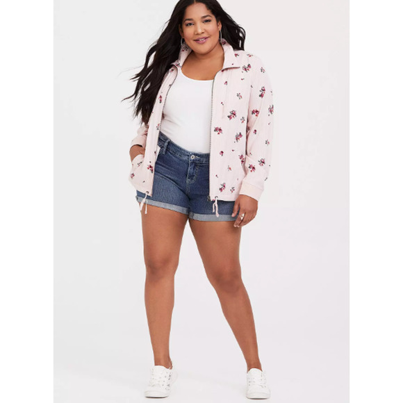 Torrid Pink Floral Stripe Twill Track Jacket Zip Up Lightweight Casual Size 5X - Picture 1 of 12